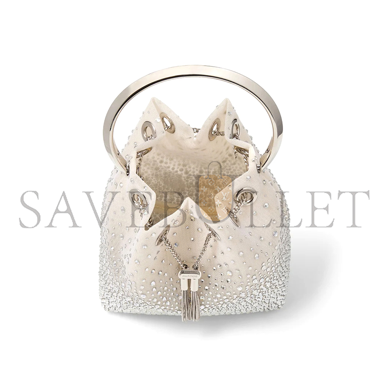 JIMMY CHOO BON BON WHITE CRYSTAL MESH HANDBAG BONBONVUQ (15*14*9.5cm)